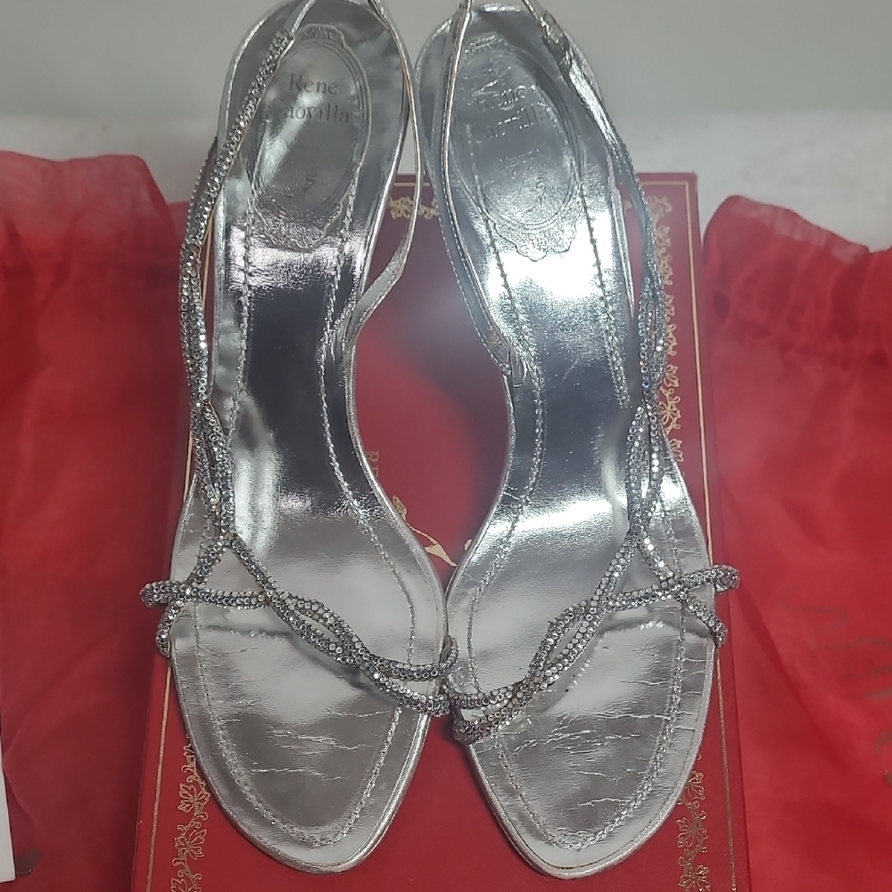 Rene Caovilla Silver Stiletto Heels Strappy Design - Picture 3 of 15